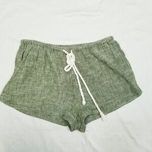 Mossimo shorts women’s linen blend green white rope drawstring belt‎ Small EUC